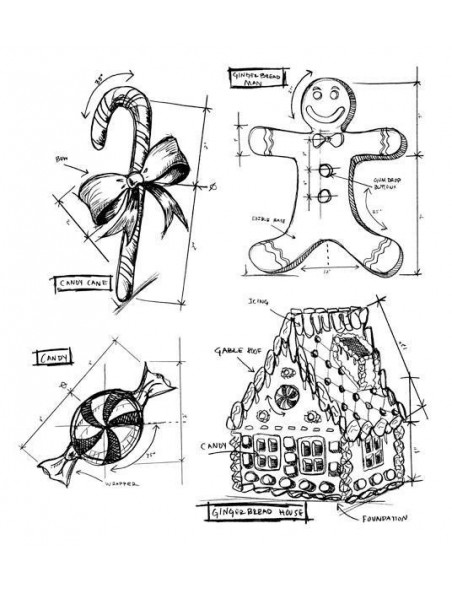 Stampers Anonymous Tim Holtz Sello de Caucho 7"X8.5", Christmas Blueprint 3