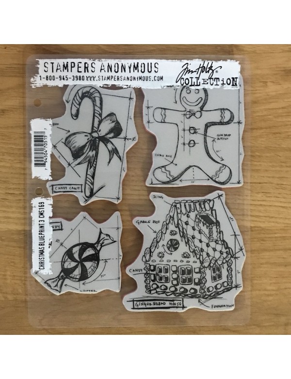 Stampers Anonymous Tim Holtz Sello de Caucho 7"X8.5", Christmas Blueprint 3